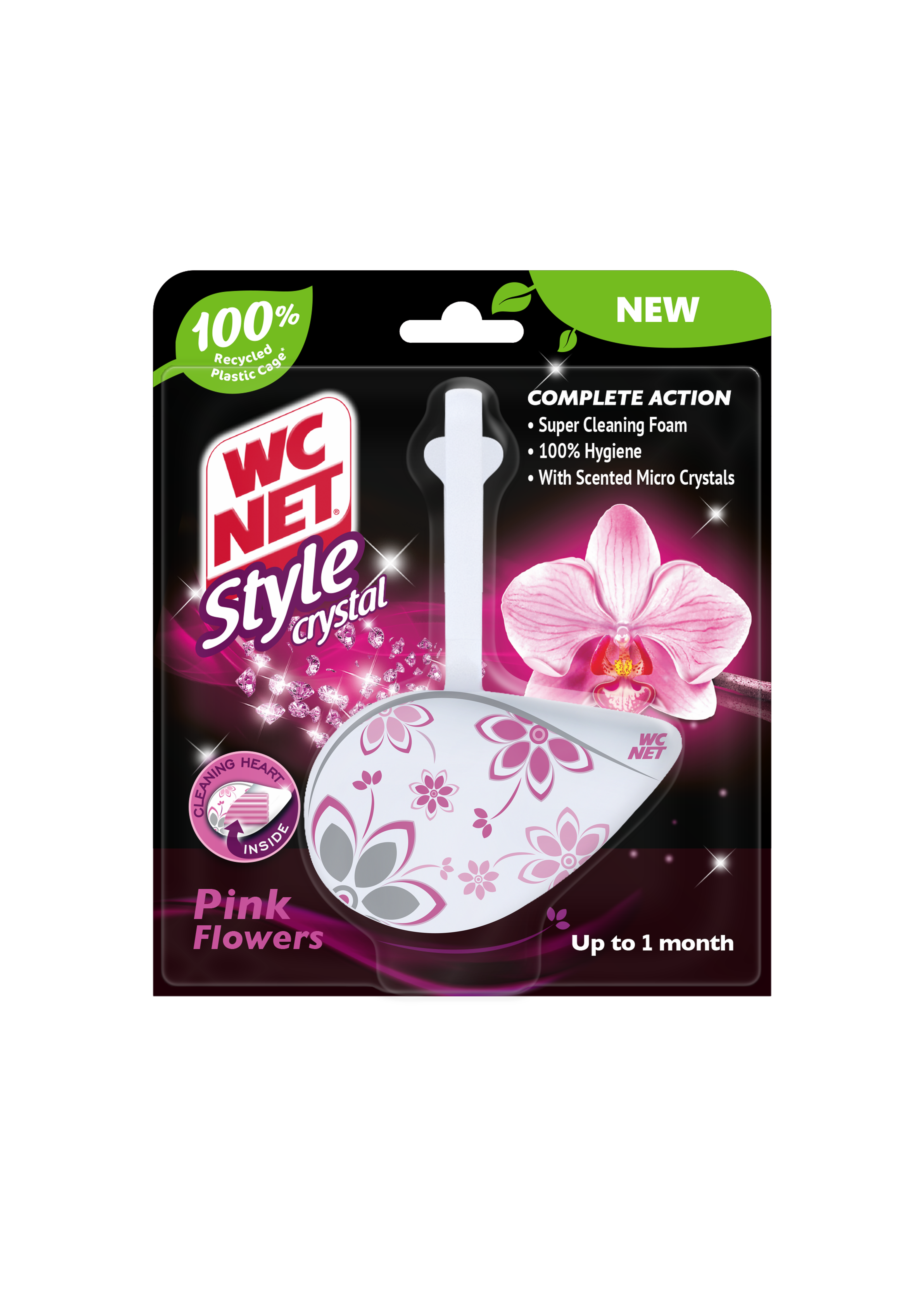 ZÁVĚSNÝ ČISTIČ WC NET STYLE CRYSTAL PINK FLOWERS